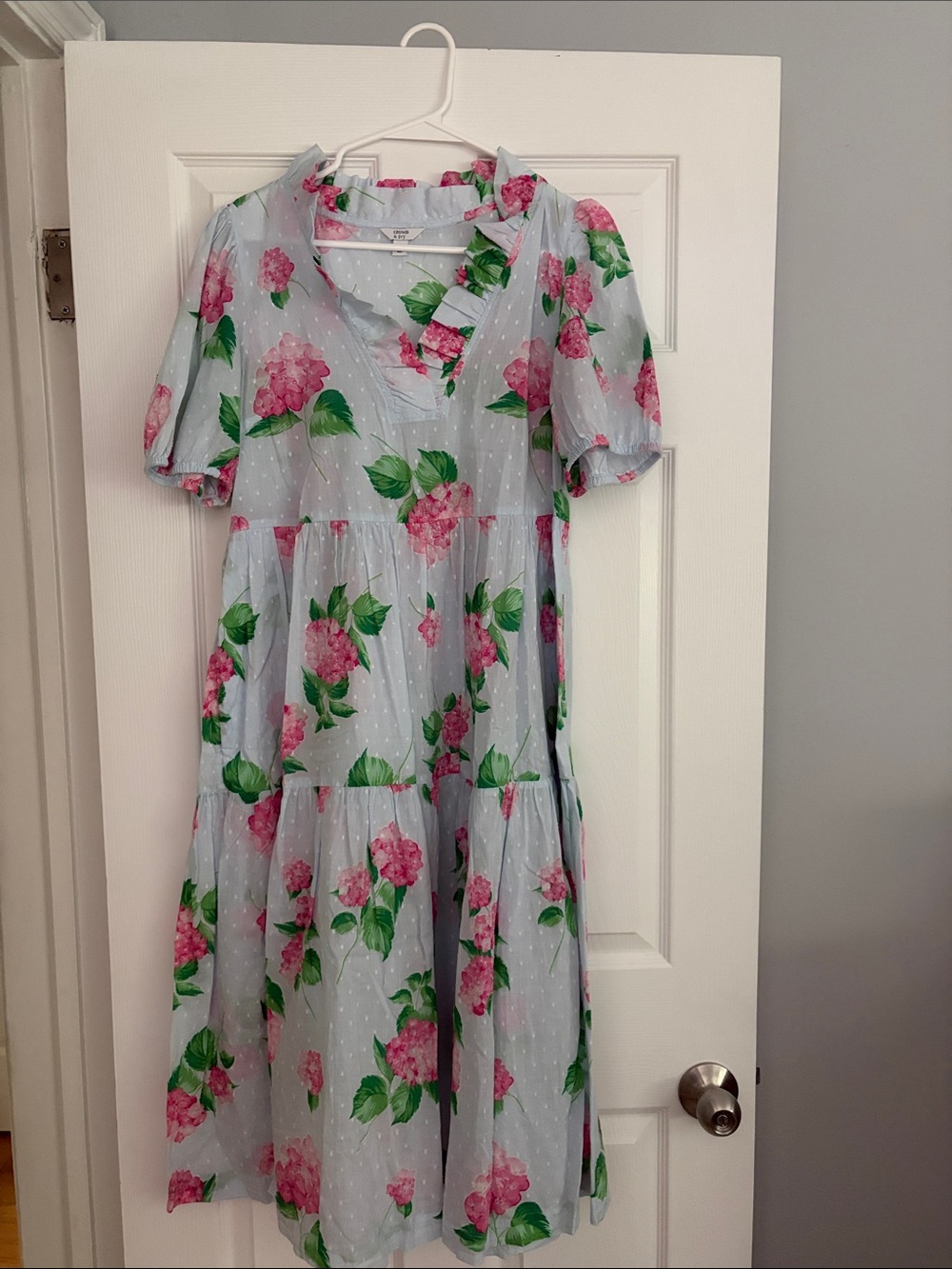 crown & ivy Light Blue Floral Tiered Dress with Pink Blooms